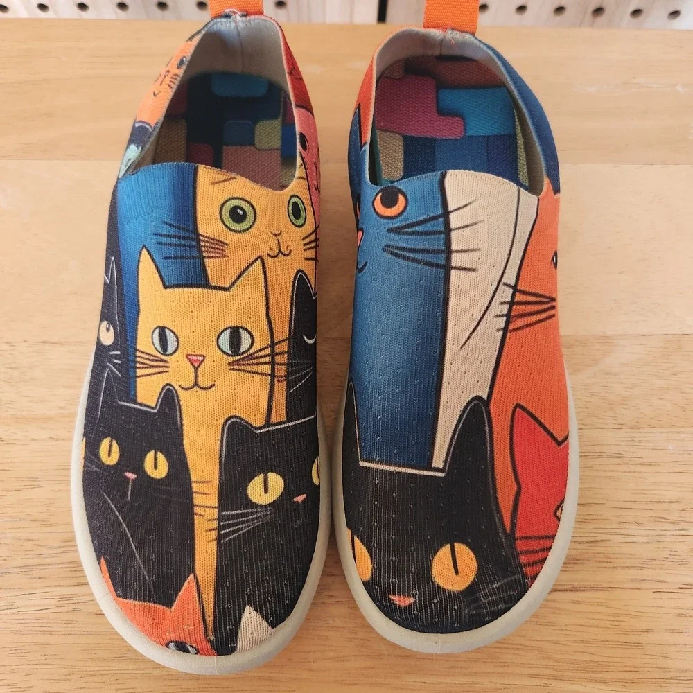 Cat Slip On Art Deco Colorful Shoes Size 9.5 Pet Kitty Unique - Picture 1 of 7